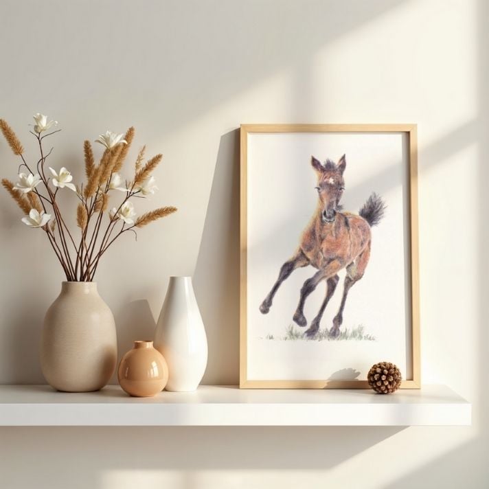 œuvre encadrée sur une étagère