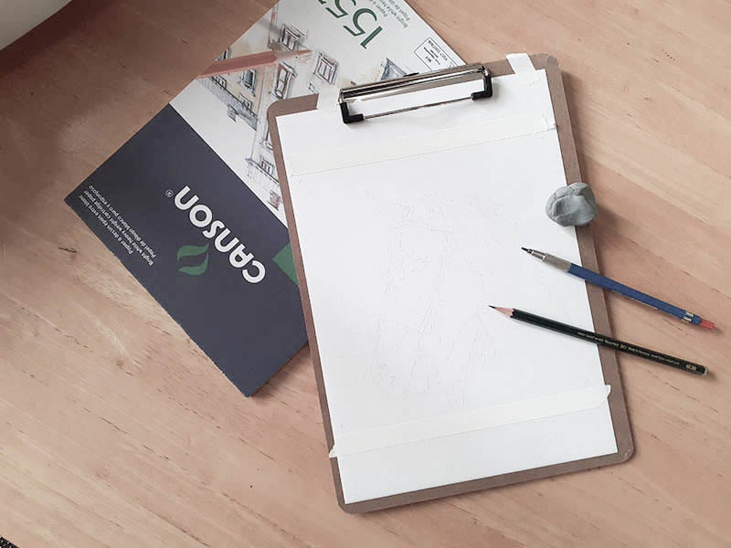 dessin au graphite en cours