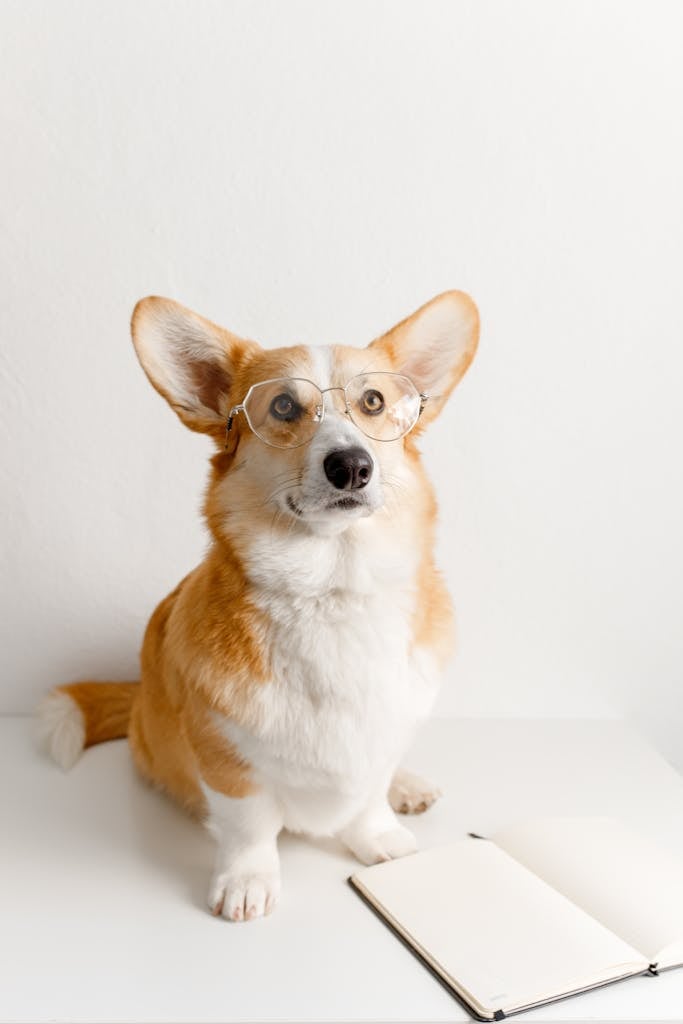 Adorable corgi portant des lunettes